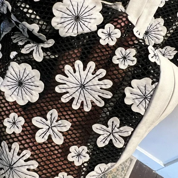 ZELDA Vintage Black/White Floral Faux Leather Cutout Mesh Jacket - Picture 11 of 11
